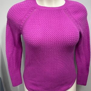 Women's LOFT Fuchsia Crew Neck Waffle Knit Sweater Size Medium